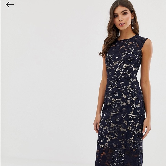 navy lace dress midi